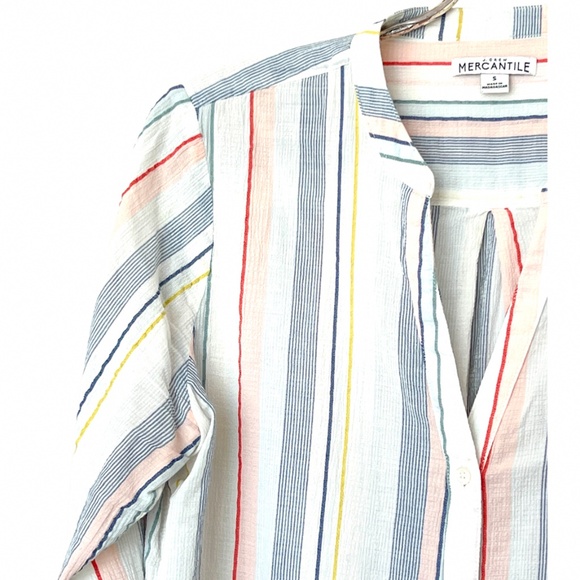 J.Crew Mercantile Women's Tie-Sleeve Striped Collarless Button Down Shirt Size S - Picture 4 of 11